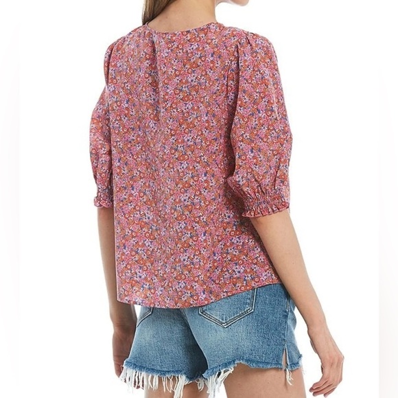 Sanctuary It’s A Must Smocked Puff Sleeve Blouse Pink Meadow Ditsy Floral Large - Picture 2 of 7